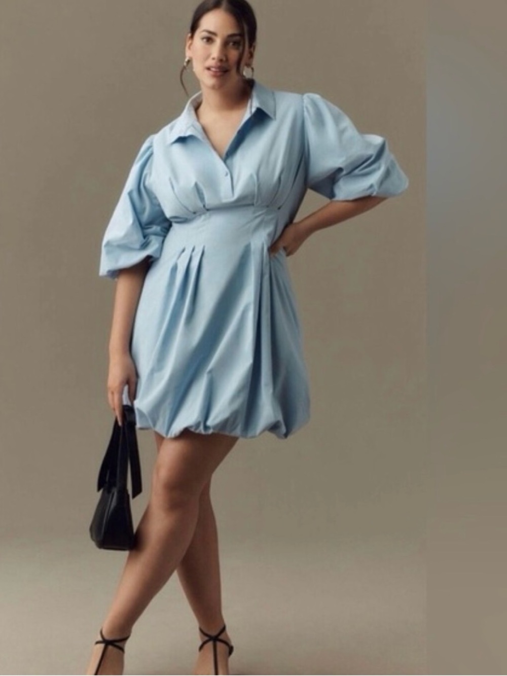 Mauve Anthropology Light Blue Puff-Sleeve Mini Dress Chic and Feminine